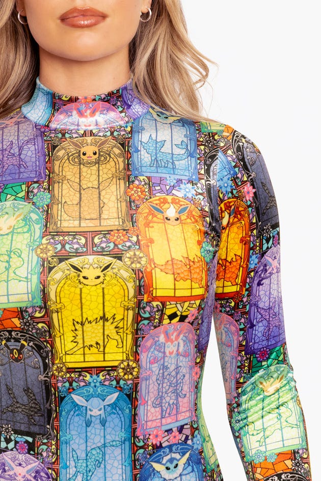 Stained Glass Eevee Velvet Long Sleeve Bodysuit