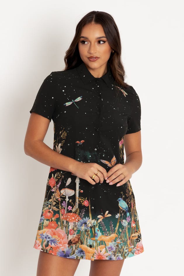 Fairytale Floral Short Sleeve Shirt Dress