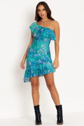 Monet Agapanthus One Shoulder Flounce Dress