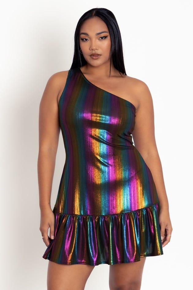 Rainbow Disco One Shoulder Dress - Limited