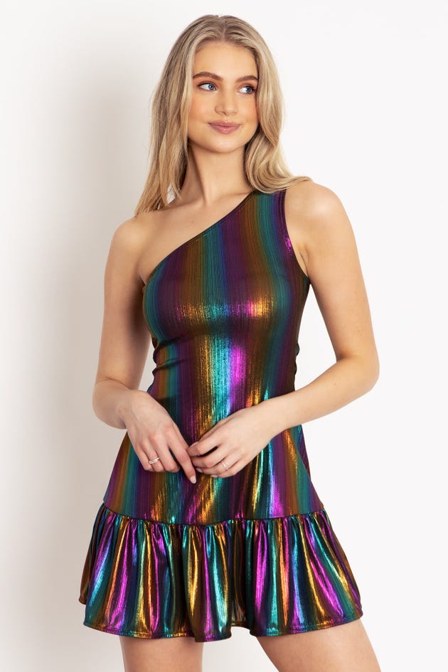 Rainbow Disco One Shoulder Dress - Limited
