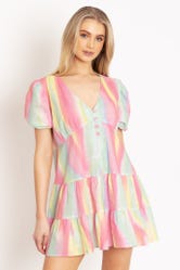 Rainbow Puff Sleeve Smock Dress