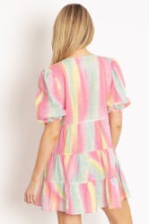 Rainbow Puff Sleeve Smock Dress