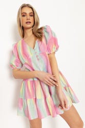 Rainbow Puff Sleeve Smock Dress