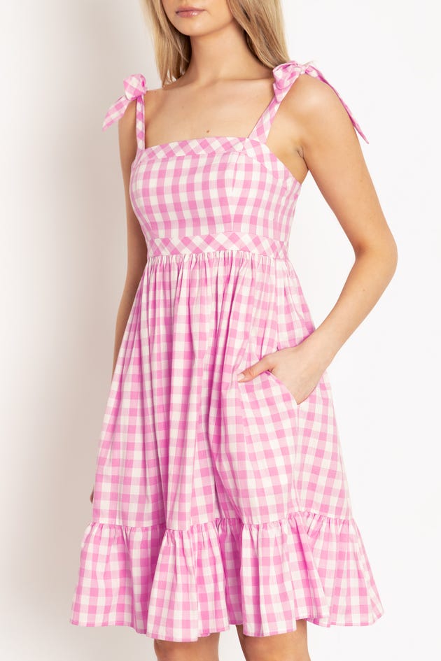 Gingham Pastel Pink Tied 'N Tiered Longline Dress - Limited