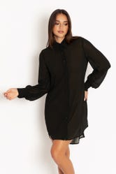 Black Sheer Long Sleeve Oversized Shirt Dress