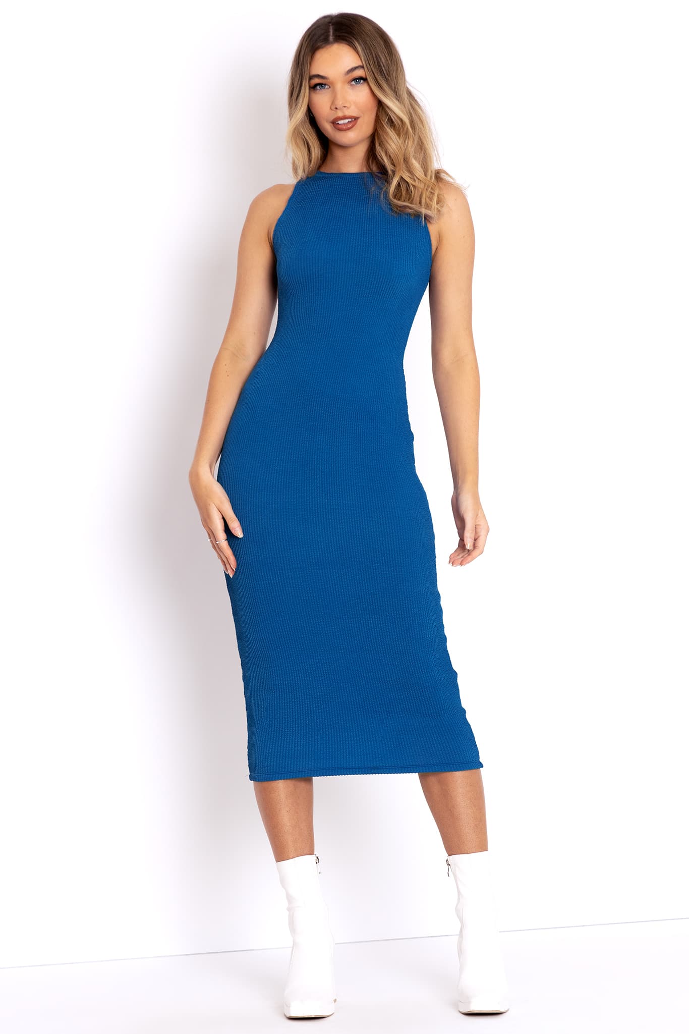 Marine Blue Midi Column Dress - Limited