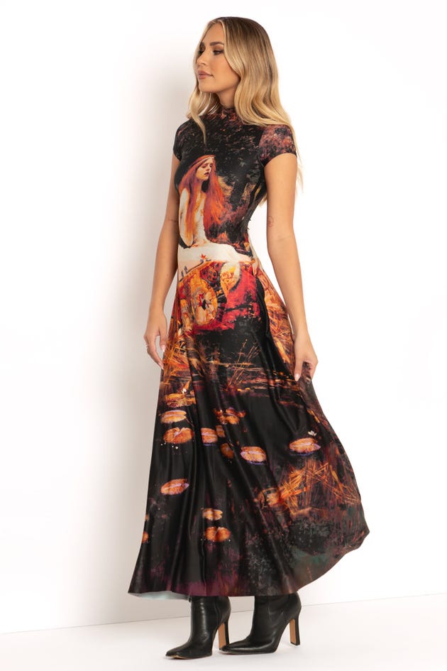 The Lady Of Shalott High Neck Cap Sleeve Maxi Dress - Limited