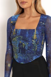 Starry Night Over The Rh&ocirc;ne Long Sleeve Corset Top