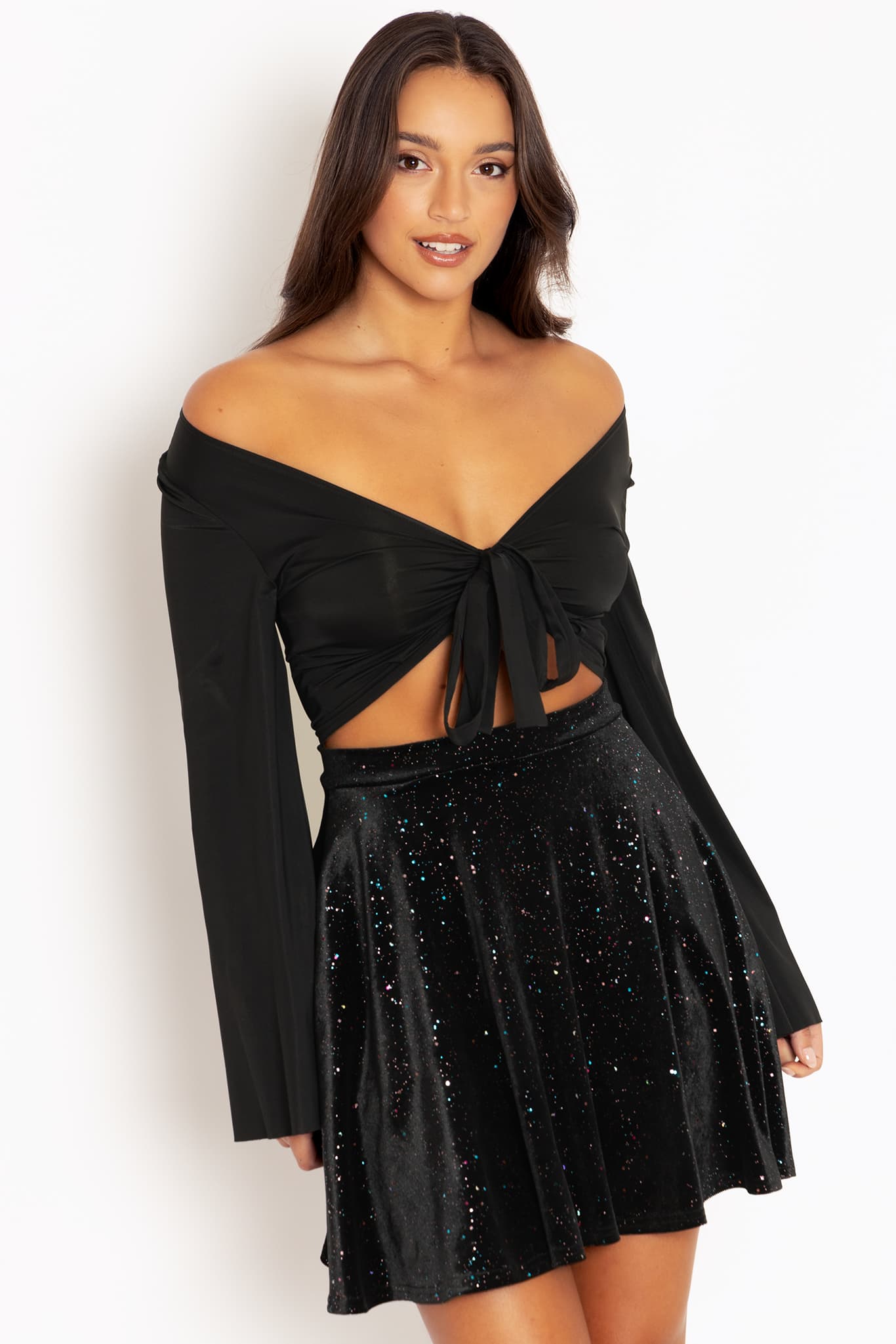 All That Glitters Multi Velvet Pocket Skater Skirt Limited