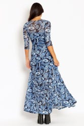 Koi Pond Blue 3/4 Sleeve Split Maxi Dress