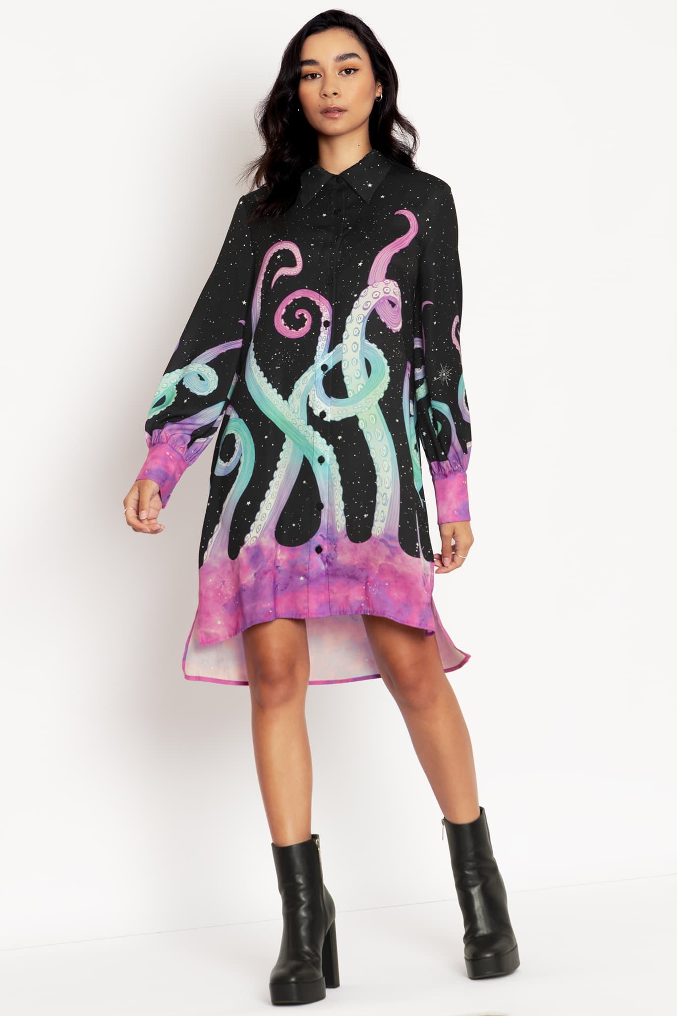 Spirit Of A Dragon Long Sleeve Business Time Shirt Dress