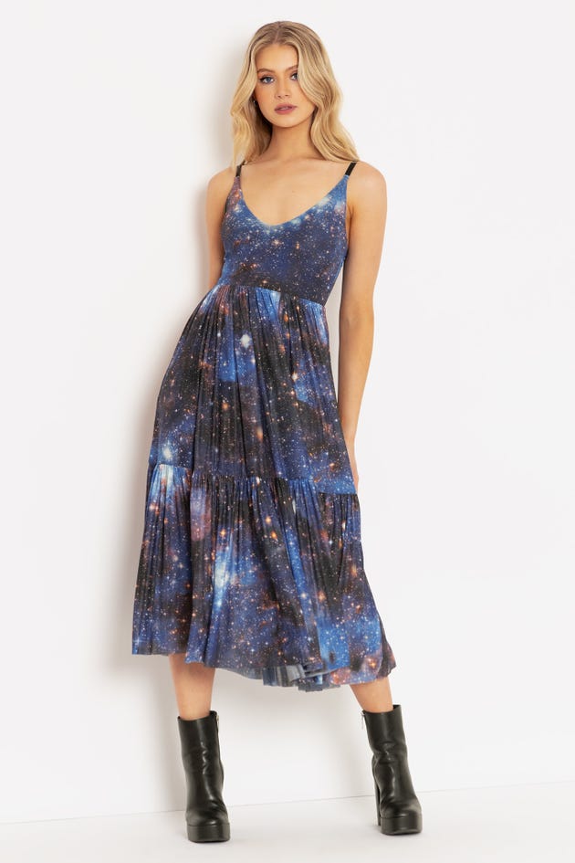 Galaxy Blue Sheer Midaxi Dress