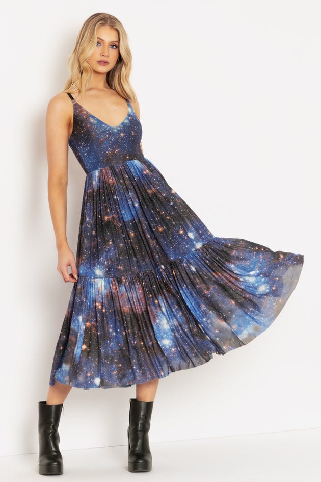 Galaxy Blue Sheer Midaxi Dress