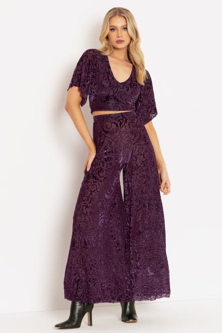 Elibeth Two Piece Set - Crop Top and High Waisted Wide Leg Pants