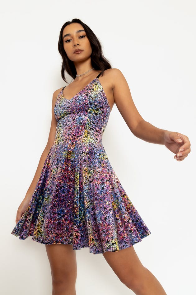 Glitter Dice Velvet Mini Strappy Dress