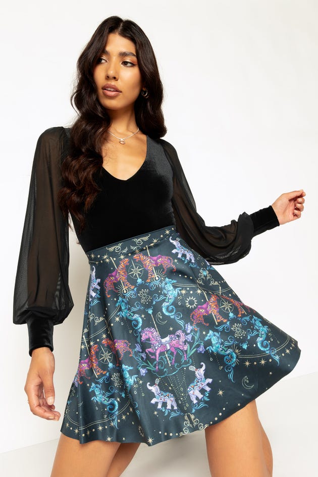 Carousel Shiny Pocket A-Line Skirt