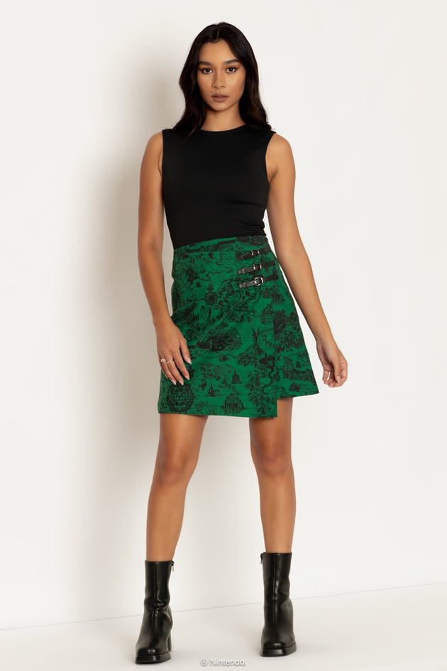 Hyrule Map Green Buckle Wrap A-Line Skirt