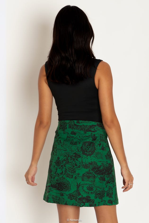 Hyrule Map Green Buckle Wrap A-Line Skirt