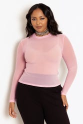 Pastel Pink Sheer High Neck Long Sleeve Top