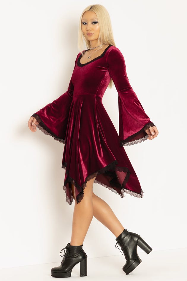 Velvet Wine Spectre Waterfall Dress