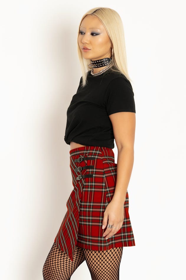 Tartan Rouge Buckle Wrap A-Line Skirt