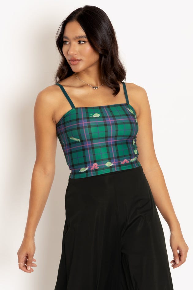 Tartan Forest Bugs Straight Neck Crop