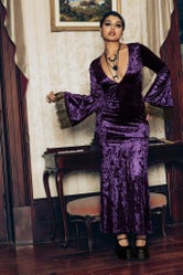 Wiccan Crushed Velvet Split Front Maxi Dress