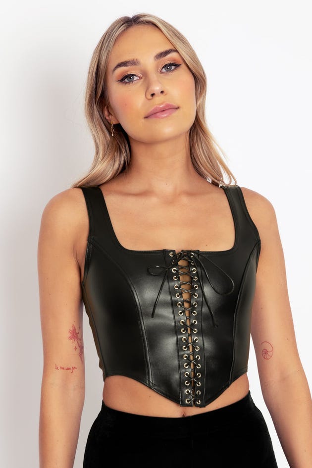 Black strapless lace corset top - XXS