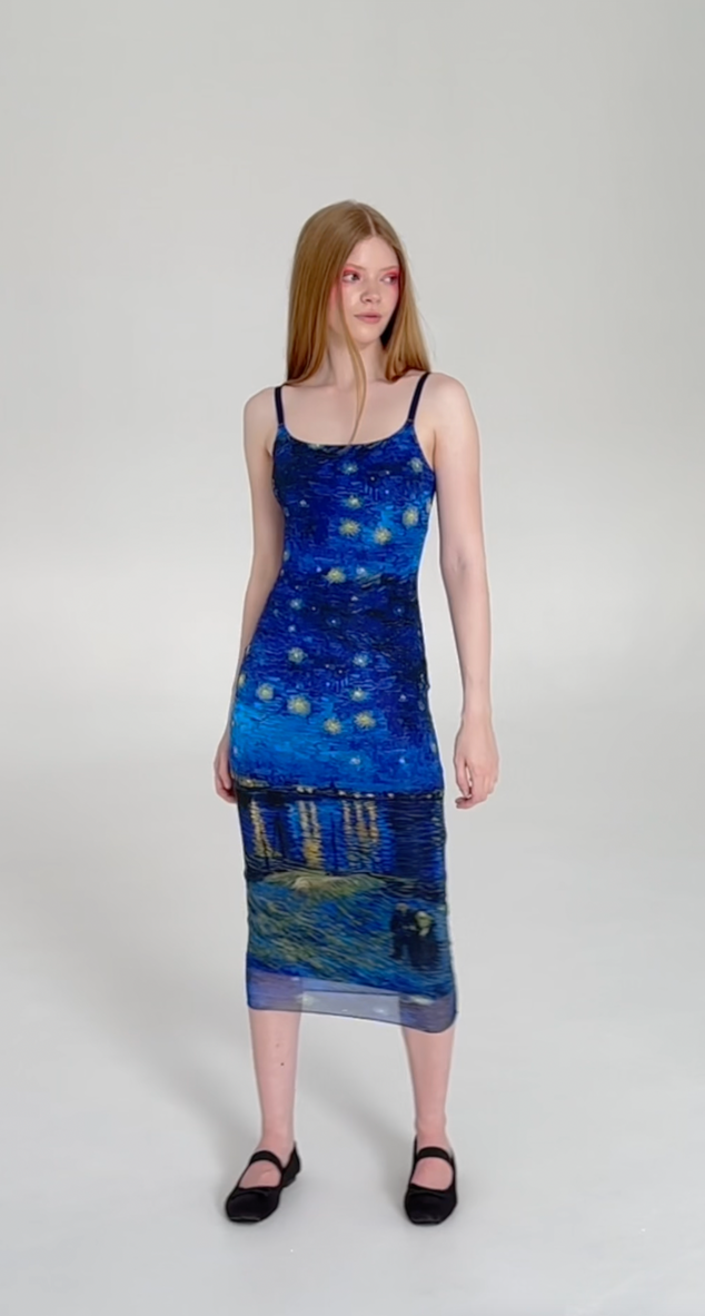 Starry Night Over The Rh&ocirc;ne Sheer Bodycon Slip Dress
