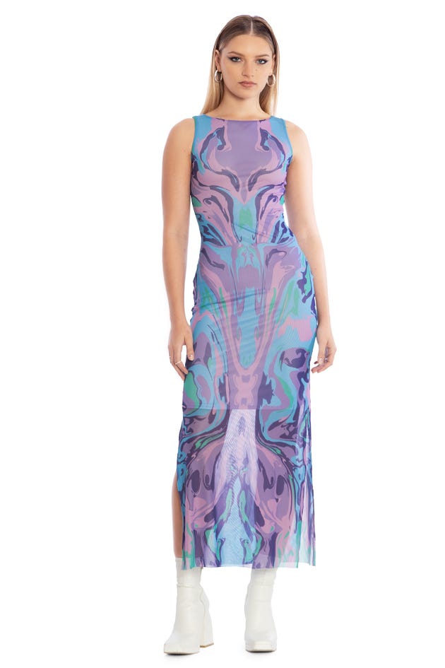 Secrets Of The Sea Sheer Column Maxi Dress