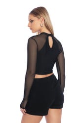 Submerge Sheer Long Sleeve Keyhole Crop