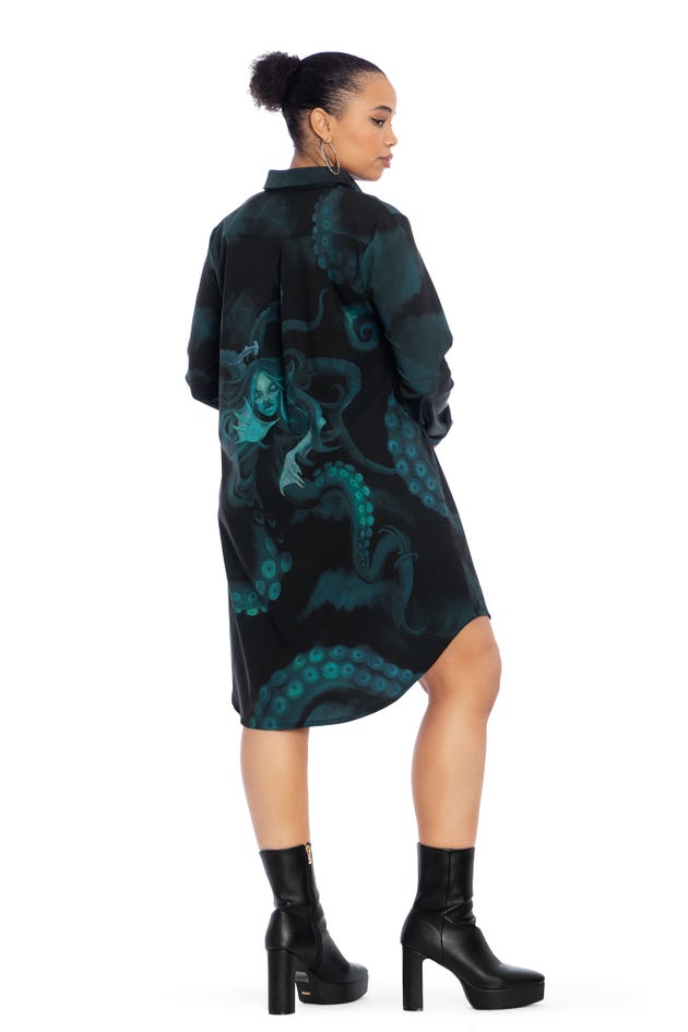 The Mermaid Cometh Long Sleeve Business Time Shirt Dress