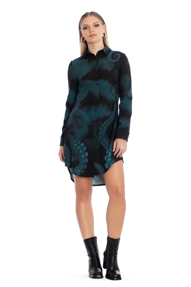 The Mermaid Cometh Long Sleeve Business Time Shirt Dress