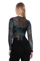 The Mermaid Cometh Sheer High Neck Long Sleeve Top