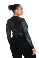 The Mermaid Cometh Sheer High Neck Long Sleeve Top