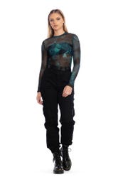 The Mermaid Cometh Sheer High Neck Long Sleeve Top