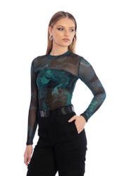 The Mermaid Cometh Sheer High Neck Long Sleeve Top