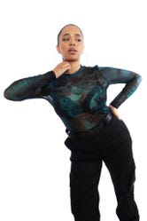 The Mermaid Cometh Sheer High Neck Long Sleeve Top