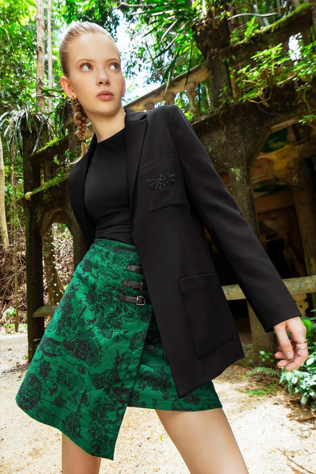 Hyrule Map Green Buckle Wrap A-Line Skirt