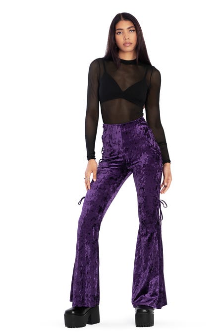 Wiccan Crushed Velvet Lace Side Flare Pants