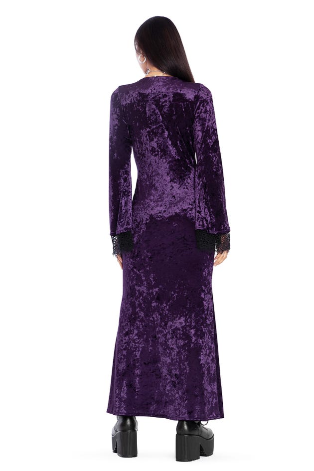 Wiccan Crushed Velvet Split Front Maxi Dress