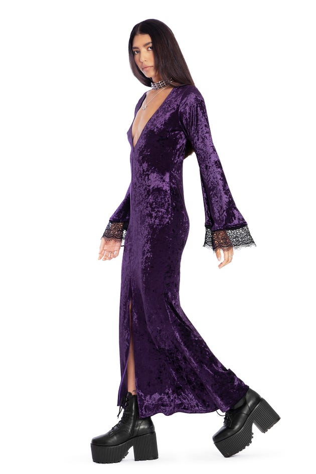 Wiccan Crushed Velvet Split Front Maxi Dress